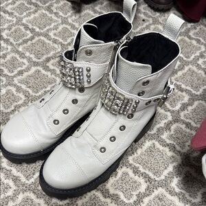Karl Lagerfeld White Combat Boots with Rhinestones (Never worn)